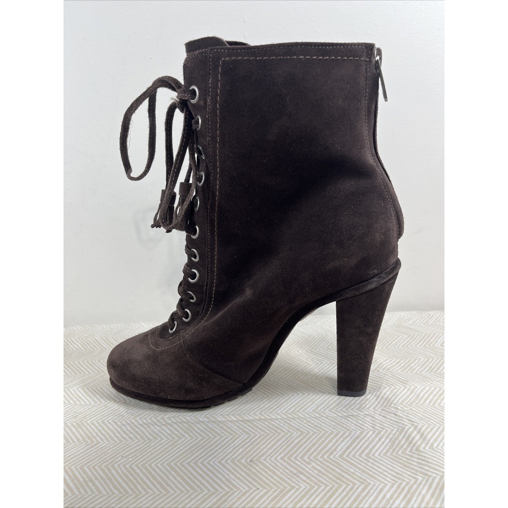 AllSaints Grimsby Womens 40/9 Lace Up Boots Brown Suede Heel Retro Victorian 90s - Picture 7 of 15